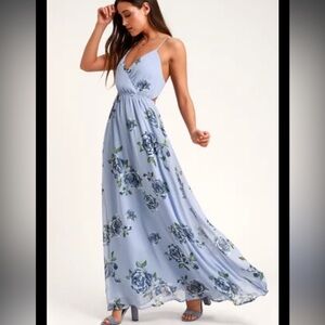 Lulus Light Blue Maxi Floral Open/Crisscross Back
